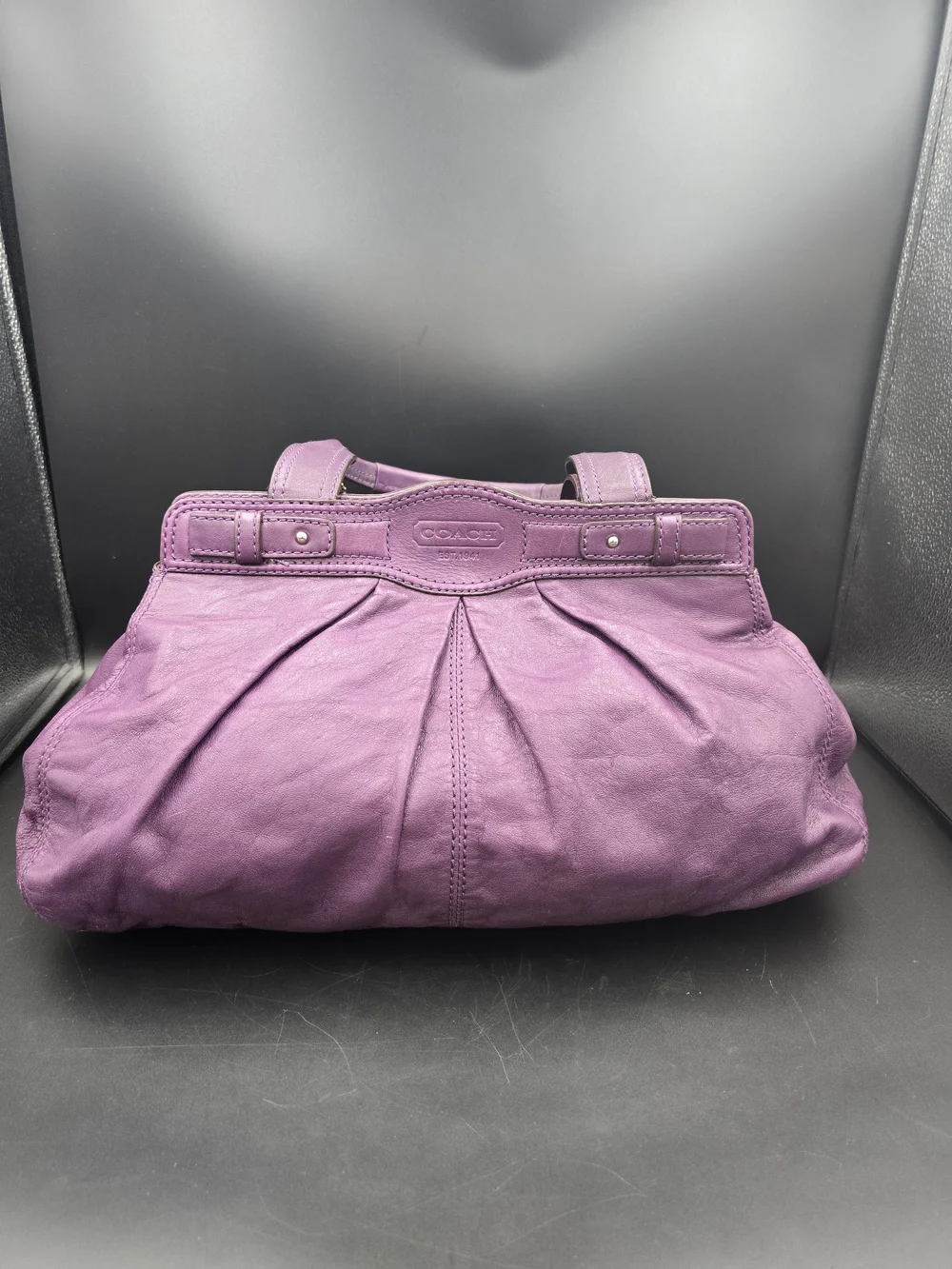 Coach Purple Leather Pleated Satchel with Turnlock